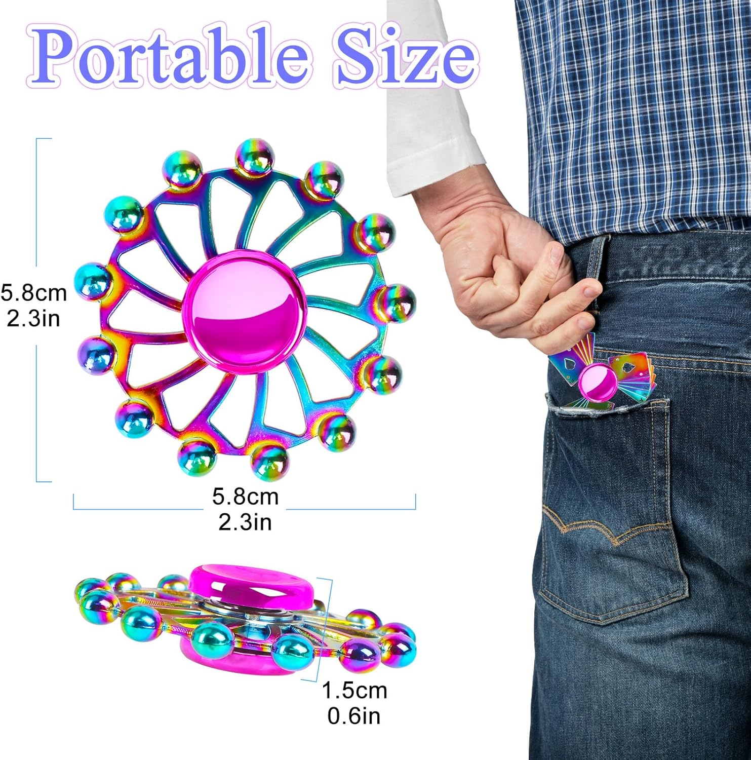 Taefuhnn 6 Pack Metal Fidget Spinner Bulk for Kids Adults, Cool Small Hand Fidget Spinners with Storage Bag, Rainbow Color Anxiety and Stress Relief Toys for Kids Party Favors Supplies Birthday Gifts