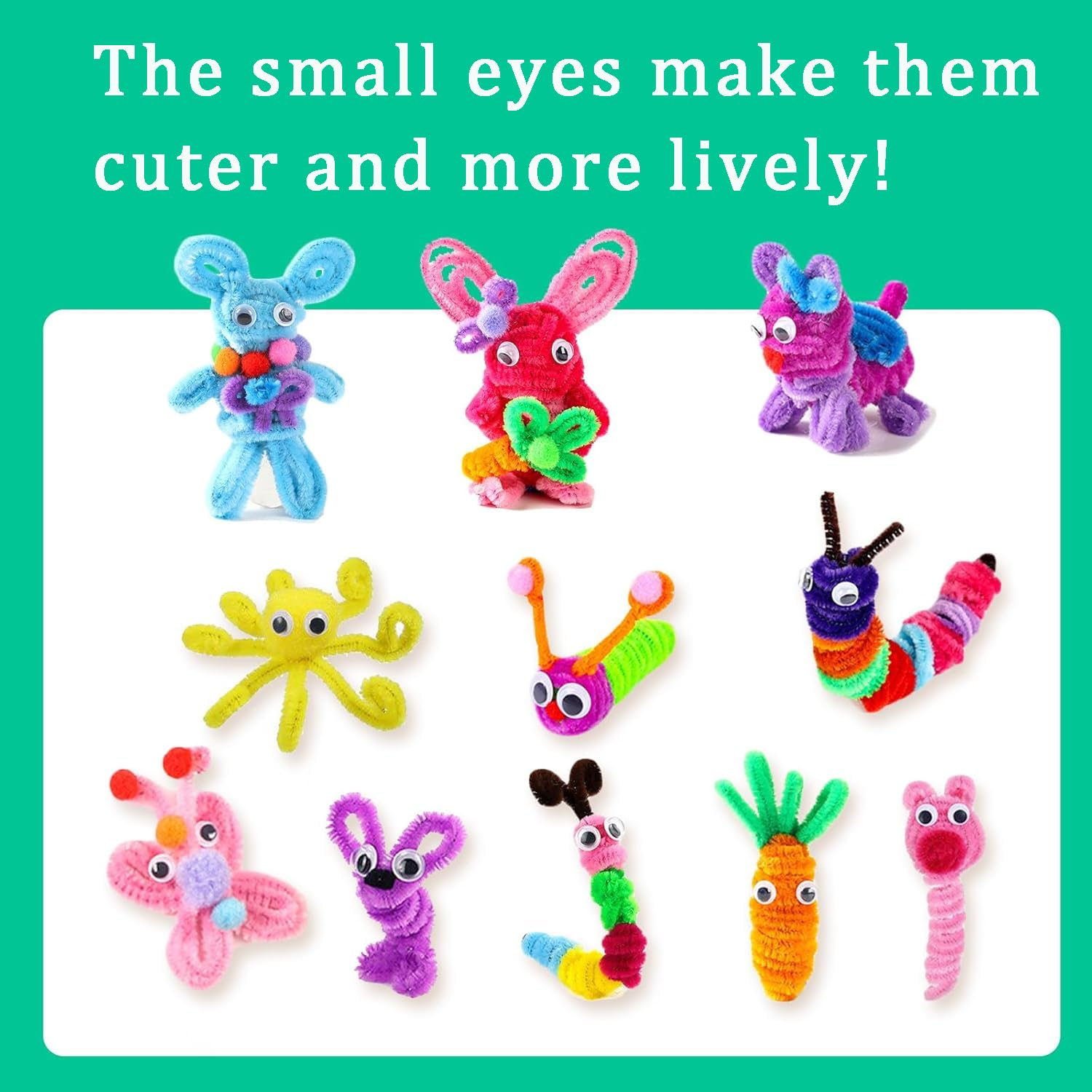 300Pcs Pipe Cleaners, 27Colors Chenille Stems, Pipecleaner for Crafts, 100 Wiggle Eyes Self-Adhesive, Pipe Cleaner Crafts, Art and Craft image number 3