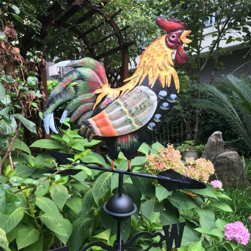 Metal Weathervane Rooster Shape Weather Vane Garden Fences Stake Yard Roofs Weathervane Decor Colorful Ornament image number 5