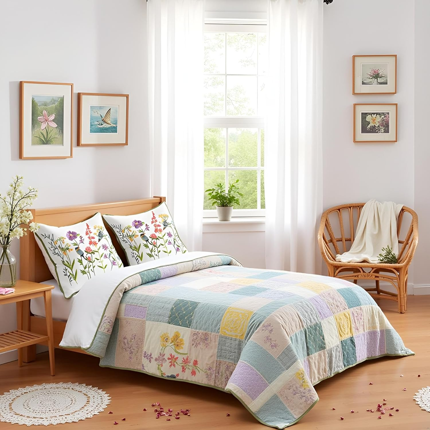 Tosleo Embroidered Throw Pillow Covers 16 X 16 Inch Pack of 2 Vintage Birds with Flowers Farmhouse Pillow Cushion Cases Spring Decorative Pillowcases Spring Home Decor Square Floral Pillow Case image number 3