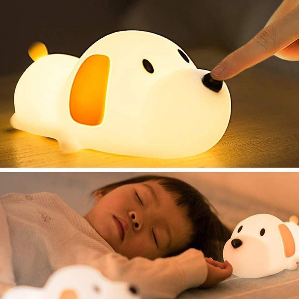 LED Kids Puppy Night Light, Touch Control Cute Colorful Soft Silicone Portable Bedroom Lamp, Brightness Adjustable, Non-Flickering Eye-Caring Warm Light, Type-C USB Rechargeable, Timing Function image number 2