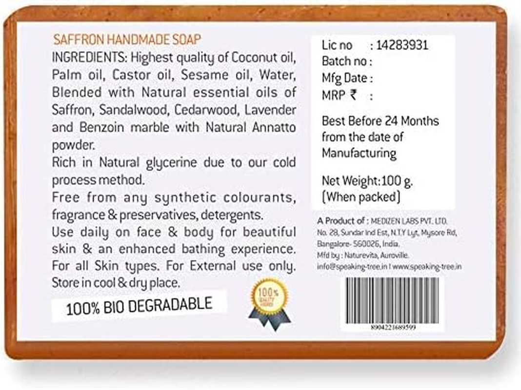 Speaking Tree Skin Brightening Saffron Handmade Soap - 100 Gms
