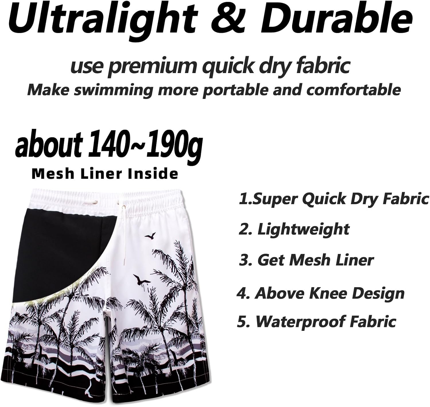 Hill & Sea Boys Swim Trunks 2 in 1 Bathing Suits for Kids Quick Dry Board Shorts Swimming Swimwear with Compression Liner Adjustable Drawstring image number 7