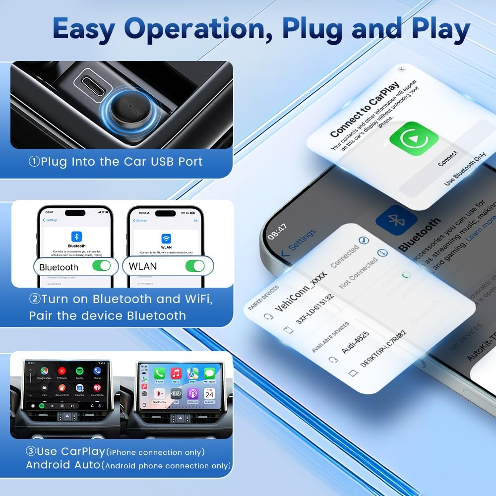 Carlinkit Mini Ultra3, Wireless Carplay Adapter, Wired to Wireless Car Android Auto Adapter, Dual-Band Wifi, Fast Connect, 2 in 1 CP AA Dongle, for Wired Carplay&Android Auto Cars image number 2