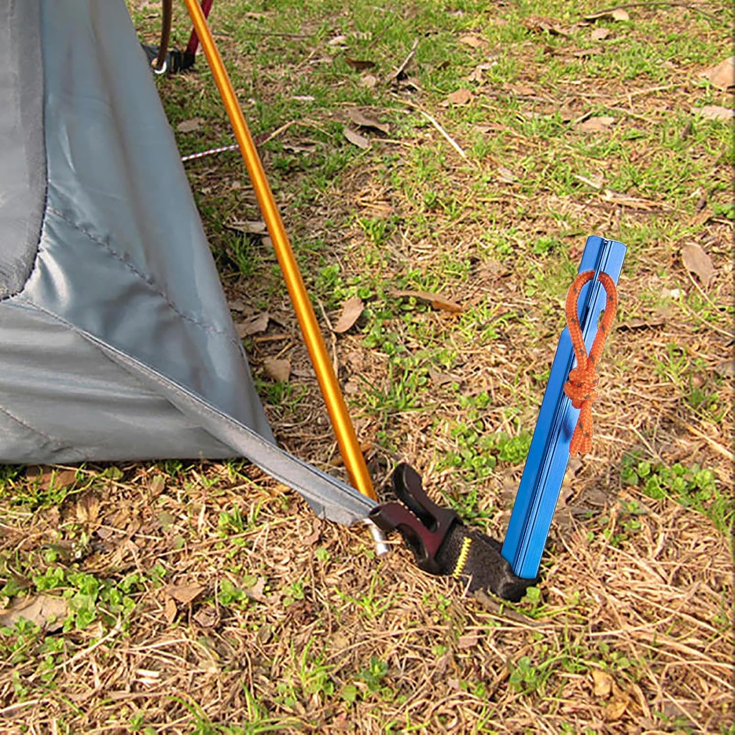 12 Pieces Tent Pegs, Y-Shaped Heavy Duty Tent Pegs Aluminium Alloy Blue Camping Tent Stake Nail with Reflective Rope for Camping, Outdoor, Beach and Hiking image number 1
