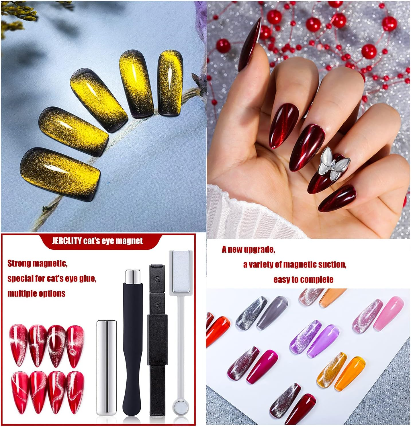 JERCLITY 7 Pieces Cat Eye Magnet for Nails Double-Head Nail Magnetic Stick Multi-Function Magnet Board Square Thickened Cat Eye Strong Magnet Plate Nail Magnet Tool Set for Cat Eye Gel Polish Nail Art image number 4