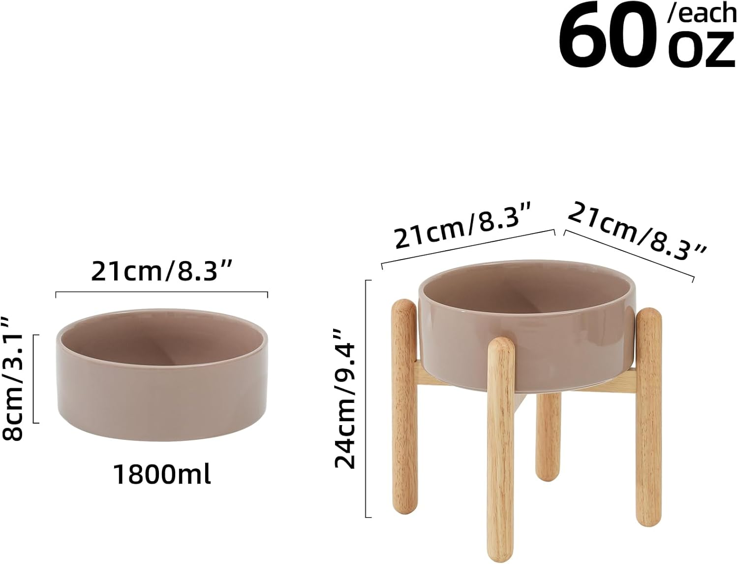 Havniva Ceramic 8.2Inch Raised Dog Bowl with Stand for Large - Breed Dogs, Pet Food and Water Feeder(Single Bowl with Stand - Brown Coffee) image number 2