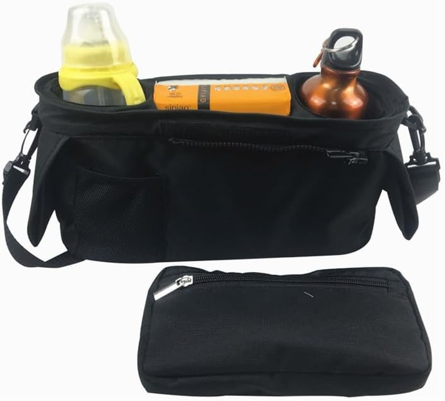 Anfylife Unversal Stroller Organizer with 2 Insulated Cup Holders, Adjustable Hook + Strap, 8-Pocket Diaper Caddy & Wipe Dispenser, Suitable for Newborns and New Parents,Black image number 2