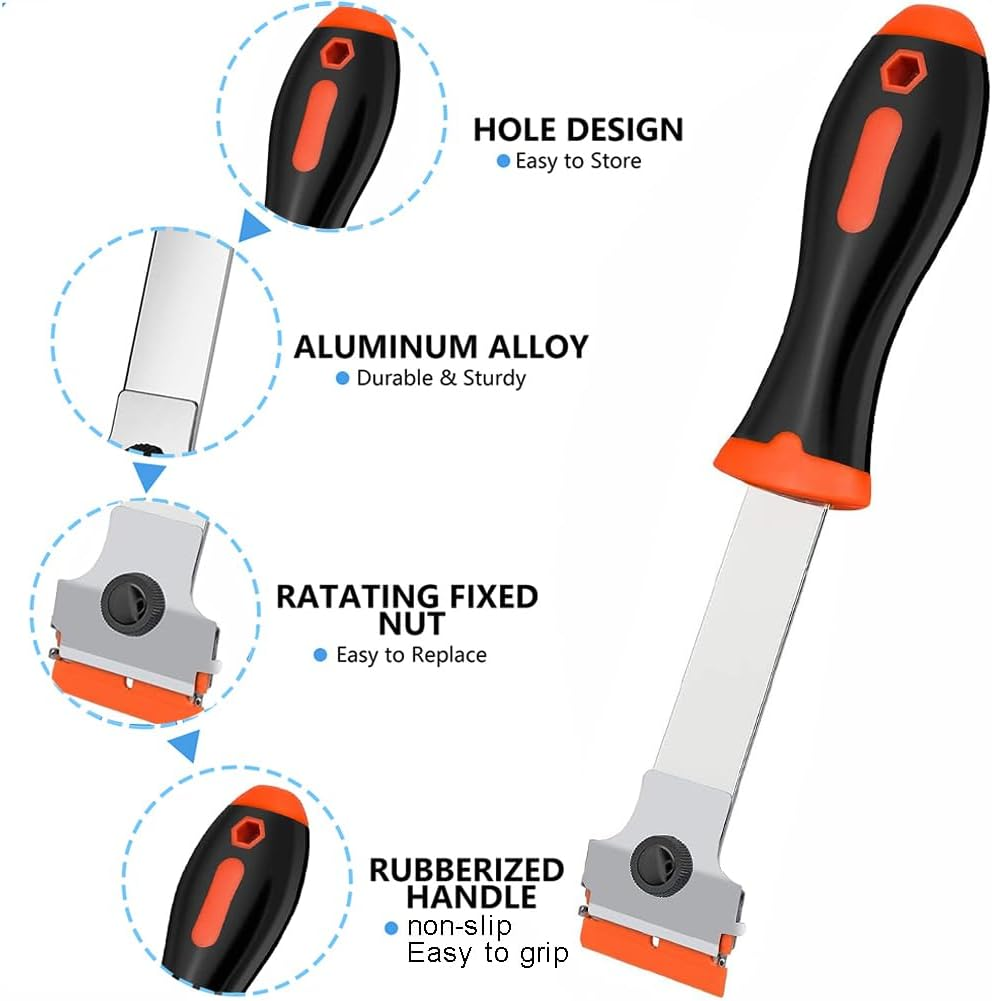 Razor Blade Scraper, 3 Pack Razor Scraper Tool with 50 Plastic and 30 Metal Razor Blades, Cleaning Scraper, for Removing Label, Registration Sticker, Tint, Grease from Windshield, Appliance, Glass image number 5