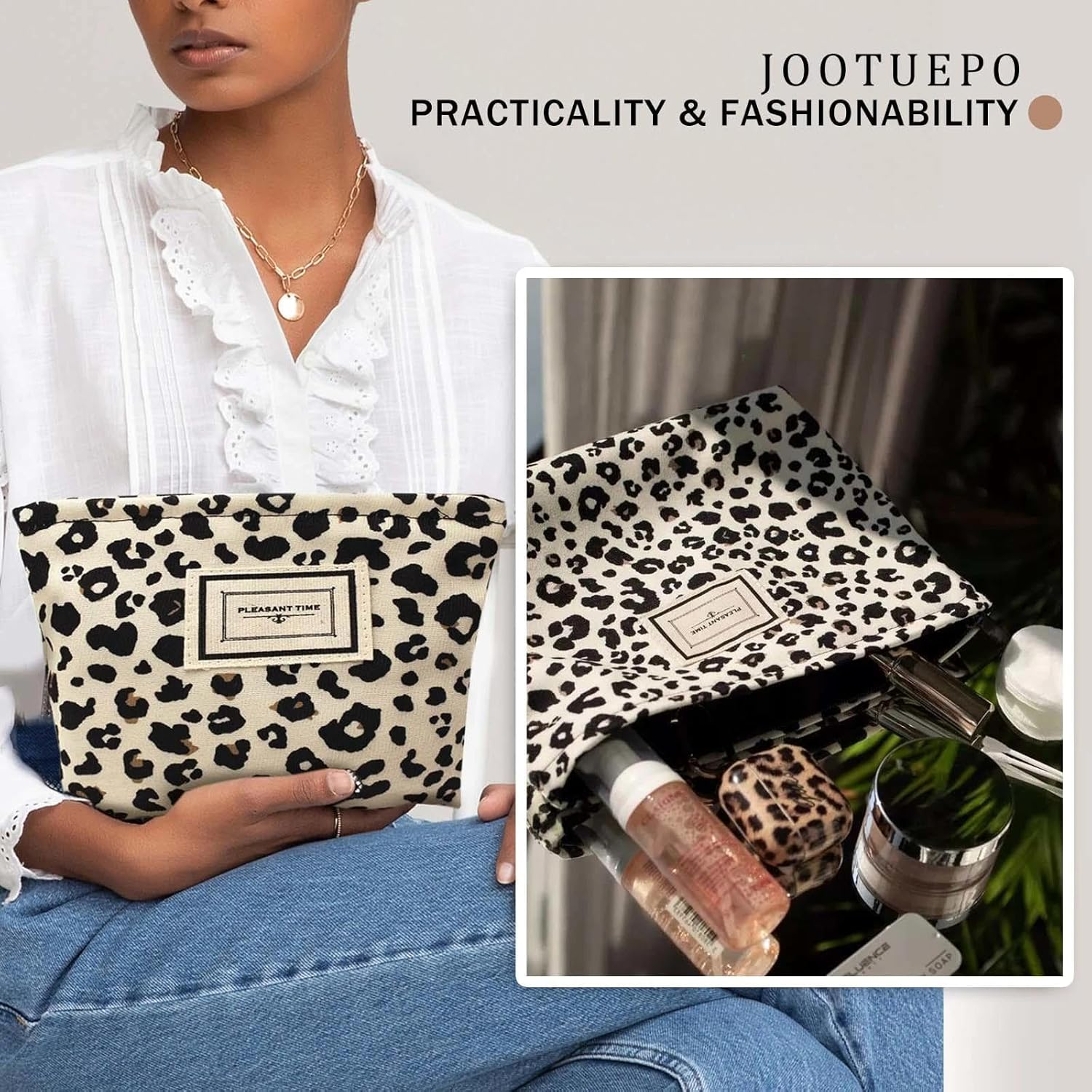 JOOTUEPO Leopard Print Make up Bag, Cosmetic Pouch for Women, Girls Travel Cosmetic and Toiletry Organizer, Sunscreen Pouch for Women Girls