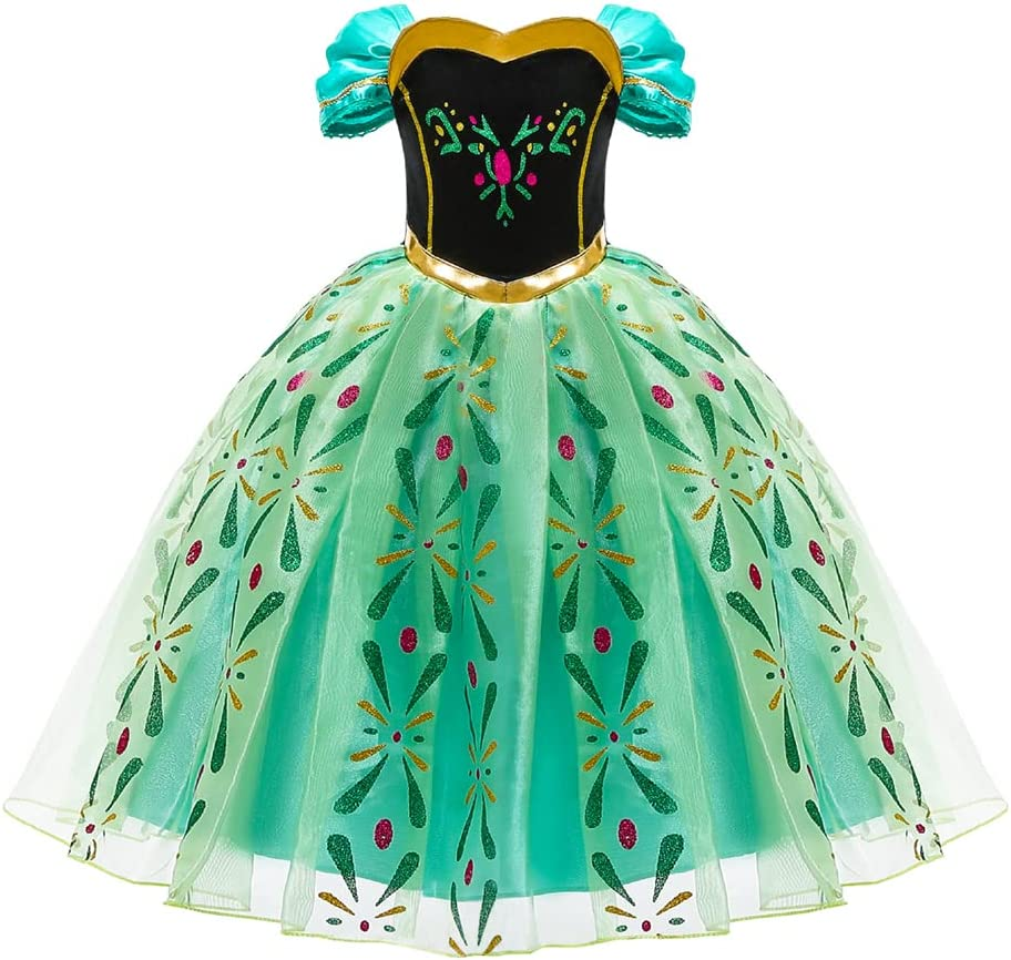 AUTOWT Anna Princess Costume for Girls, Adorable Fancy Dress Up, Pretty Skirts with Brilliant Sparkle Hemline, Attractive off Shoulder Princess Skirt for Little Girls Birthday Party Cosplay Show image number 2