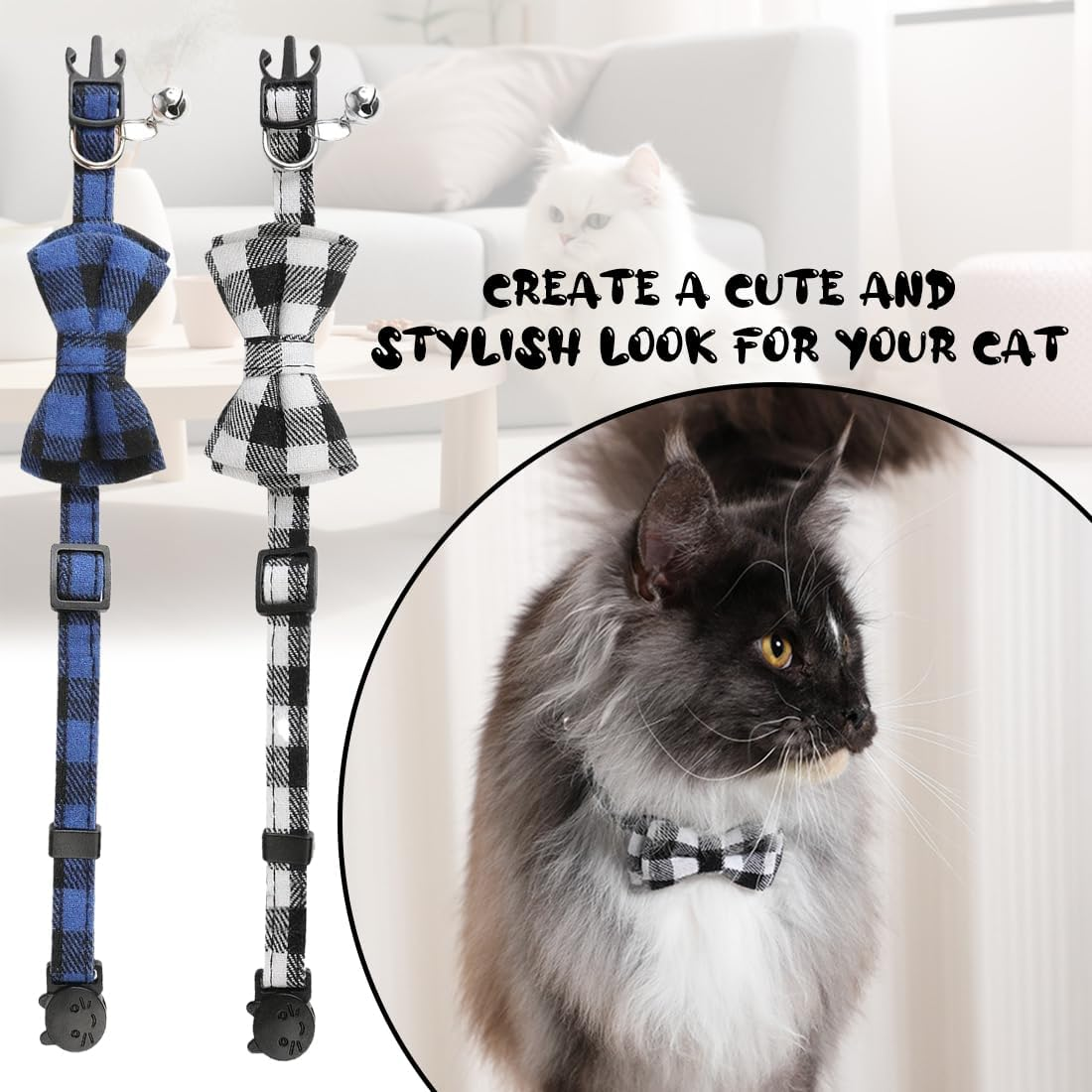 2 Pack Cat Collars with Bell, Cat Bow Tie, Breakaway Kitten Collar, Quick Release Safety Collars for Kittens and Small Dogs image number 5