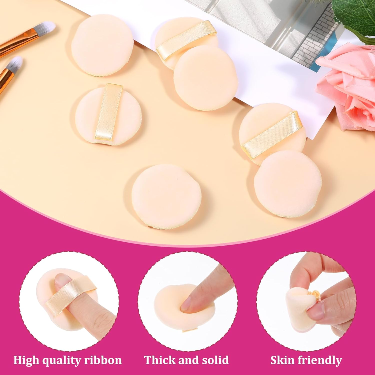 12 PCS Small Powder Puff Mini, Makeup Powder Puff Skin Color Soft Small Powders Puffs 1.5 Inches Powders Pact Microfiber Makeup Sponges Finger-Sized Makeuppuff for Women image number 4