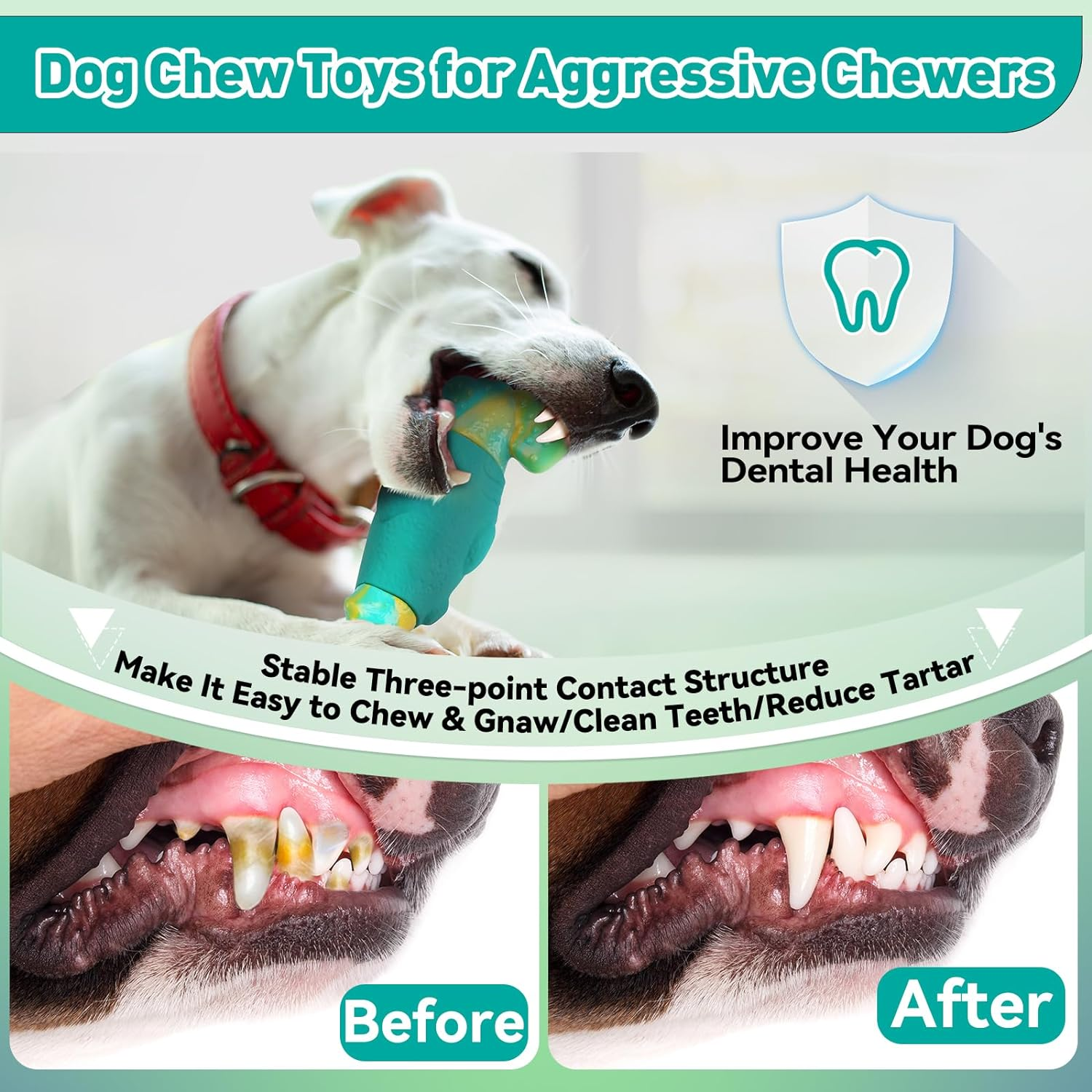 BIKIISEN Dog Toys for Aggressive Chewers, Interactive Dog Chew Toys for Large Dogs, Indestructible Squeaky Toys to Keep Them Busy, Tough Toys for Medium/Large Breed (Green) image number 1