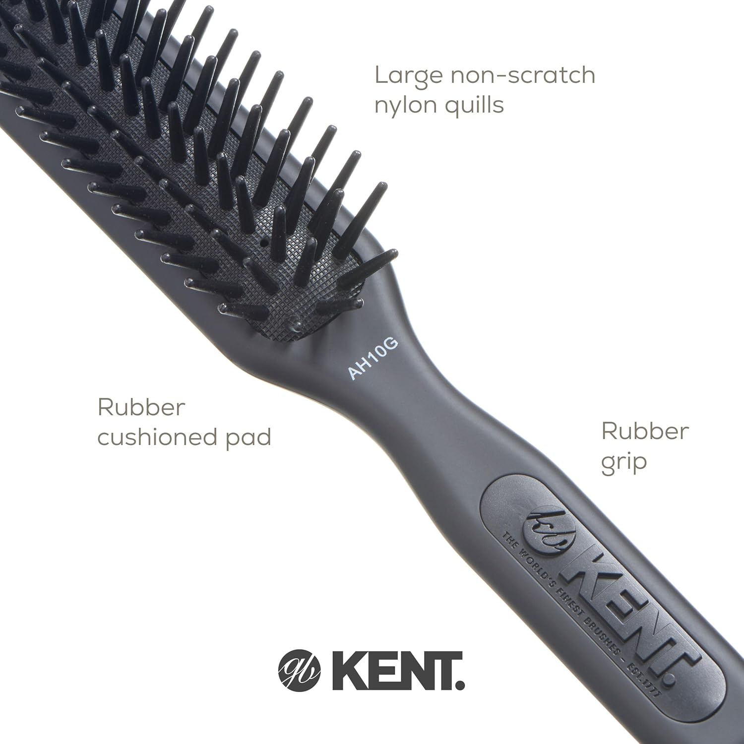 Kent AH10G Airhedz Pro Narrow Pin Hair Brush Narrow Cushion Paddle Brush - Taming Fat Pins, Detangling Long Thick and Curly Hair, Scalp Massager and Growth Stimulator for All Hair Types(Fat Pin, Grey) image number 2