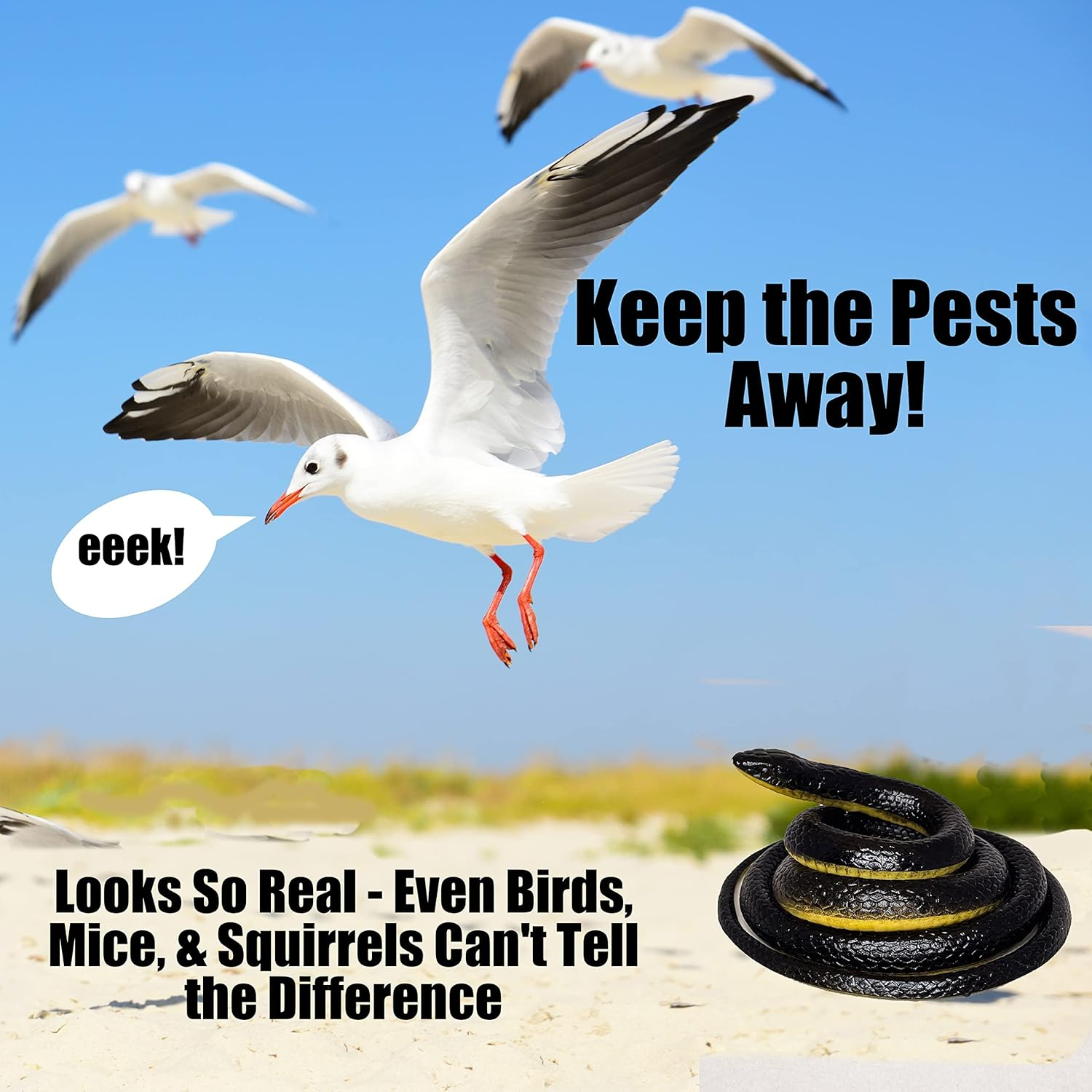 Funfamz Original Fake Snake Toy Pack - Realistic & Plastic Snake Prank, Large Black Snake Toy to Keep Birds Away image number 5