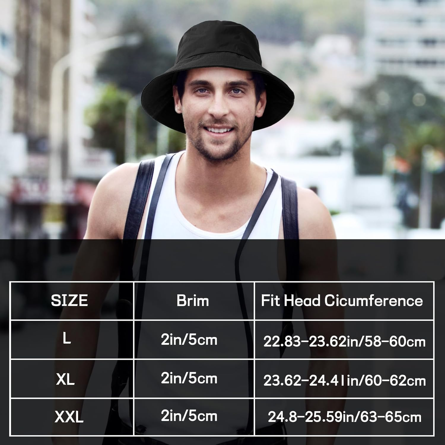 Bucket Hats for Men - Oversize L XL XXL Foldable Fisherman Sun Cap for Big Head Outdoor Travel Fishing Hiking