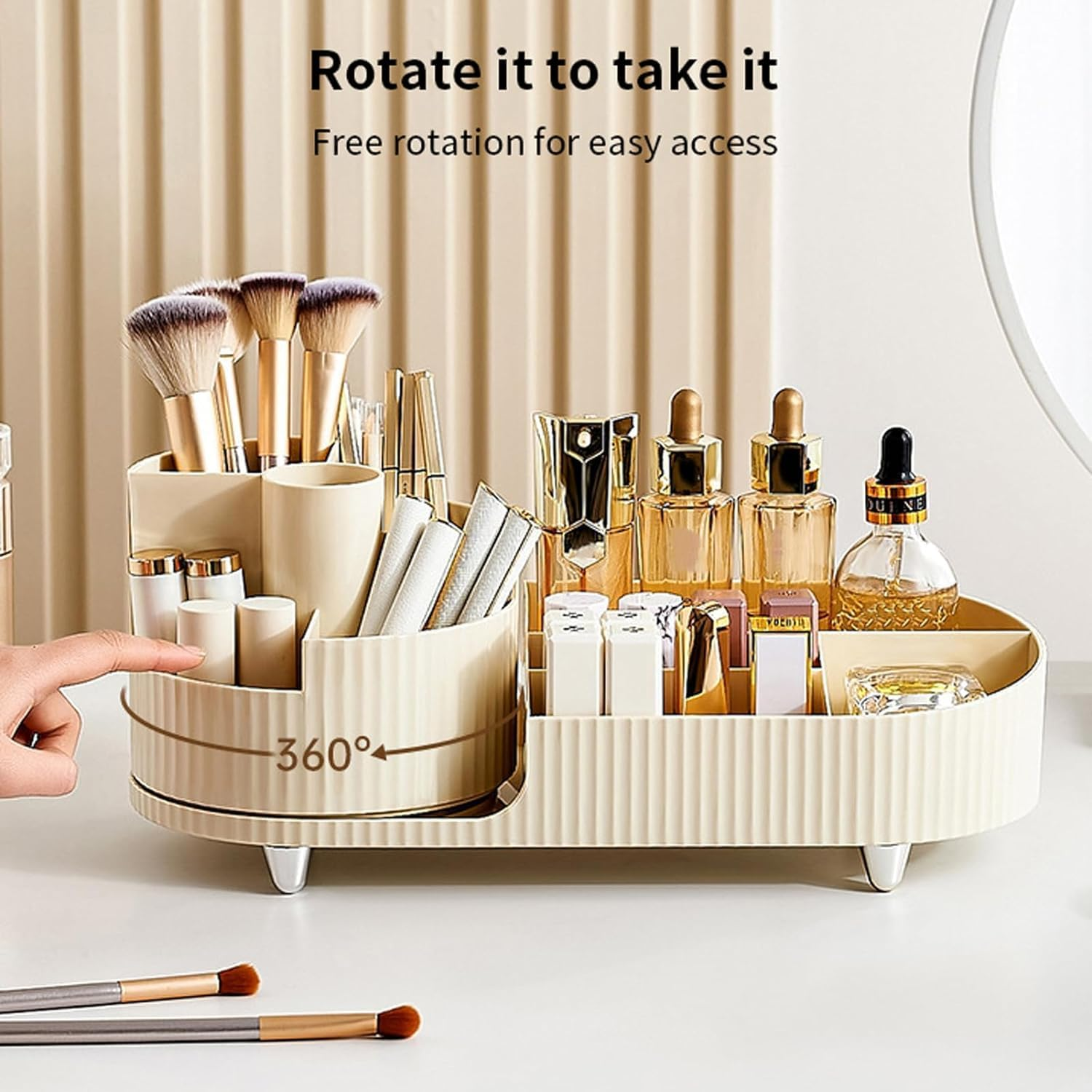 Rotating Makeup Organizer, Large Capacity Cosmetics Organizer, Skincare Organizer for Dresser Table, Bathroom Vanity Countertop, White image number 3