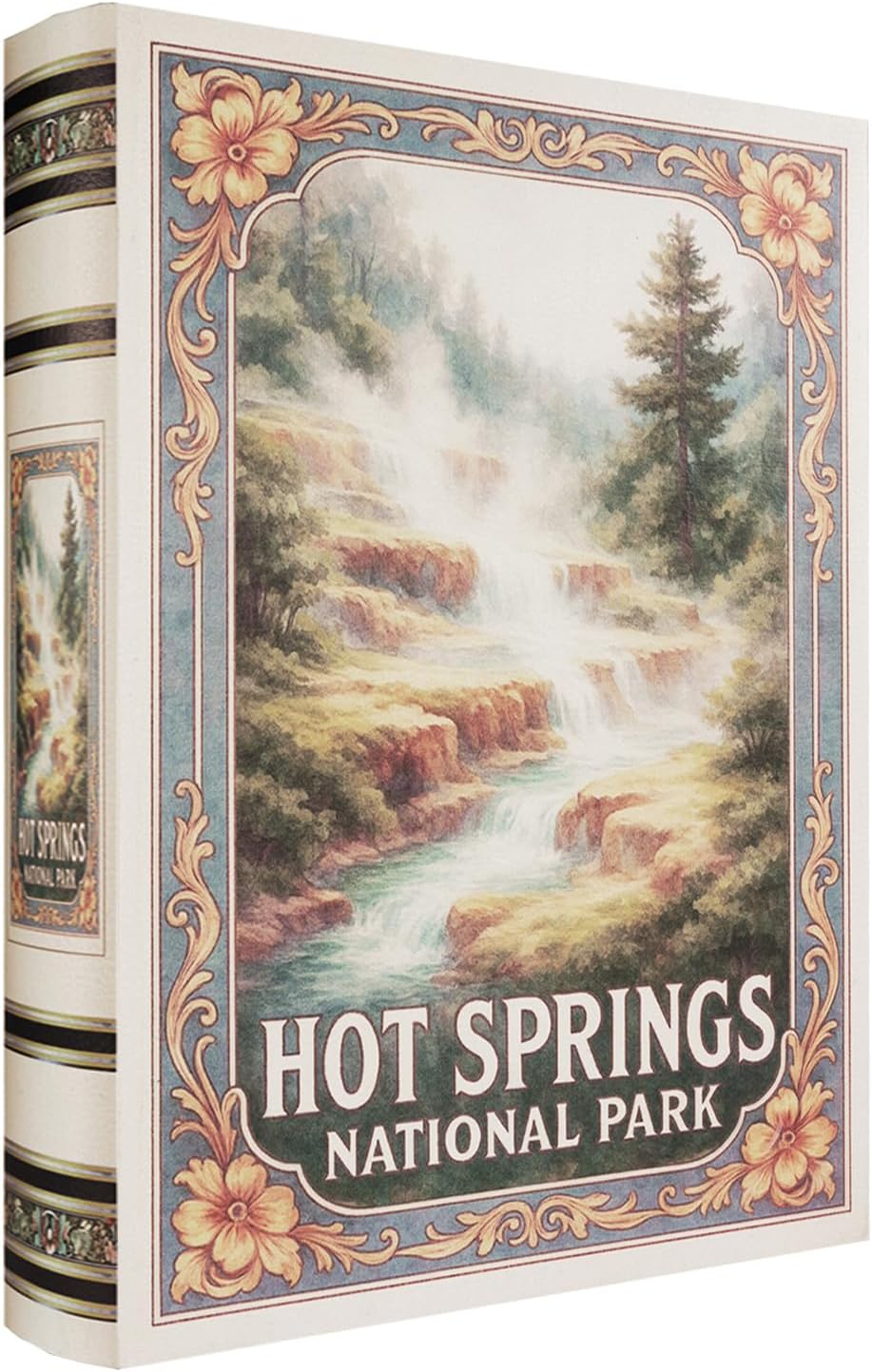 Decorative Wooden Book Box - Vintage Faux Book Boxes with National Park Design, Secret Storage with Magnetic Closure, Leather Cover, Perfect for Home Office Bookshelf (1 X Hot Springs) image number 2