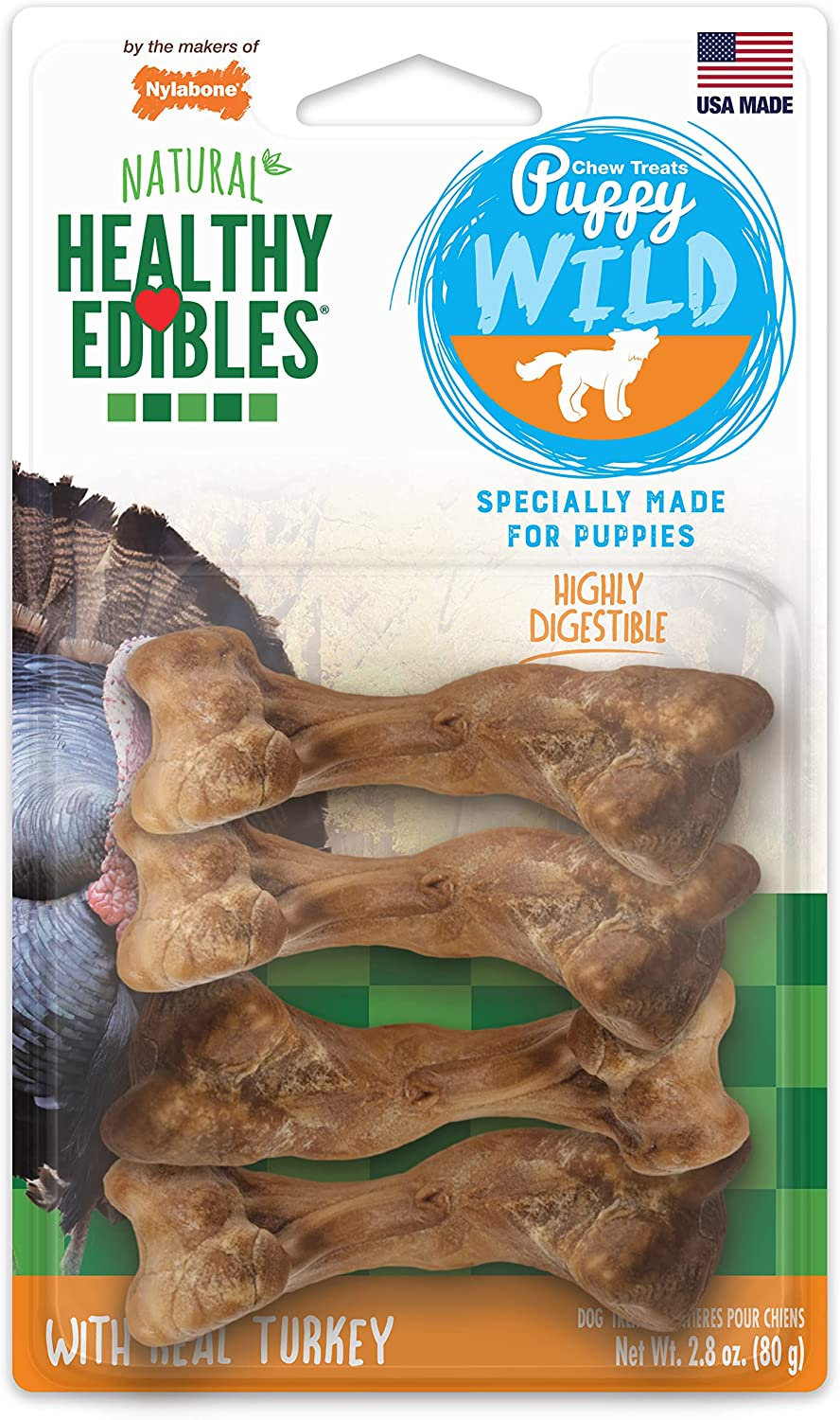 Nylabone Natural Healthy Edibles Wild Puppy Chew Treats with Real Turkey (Pack of 4) image number 5