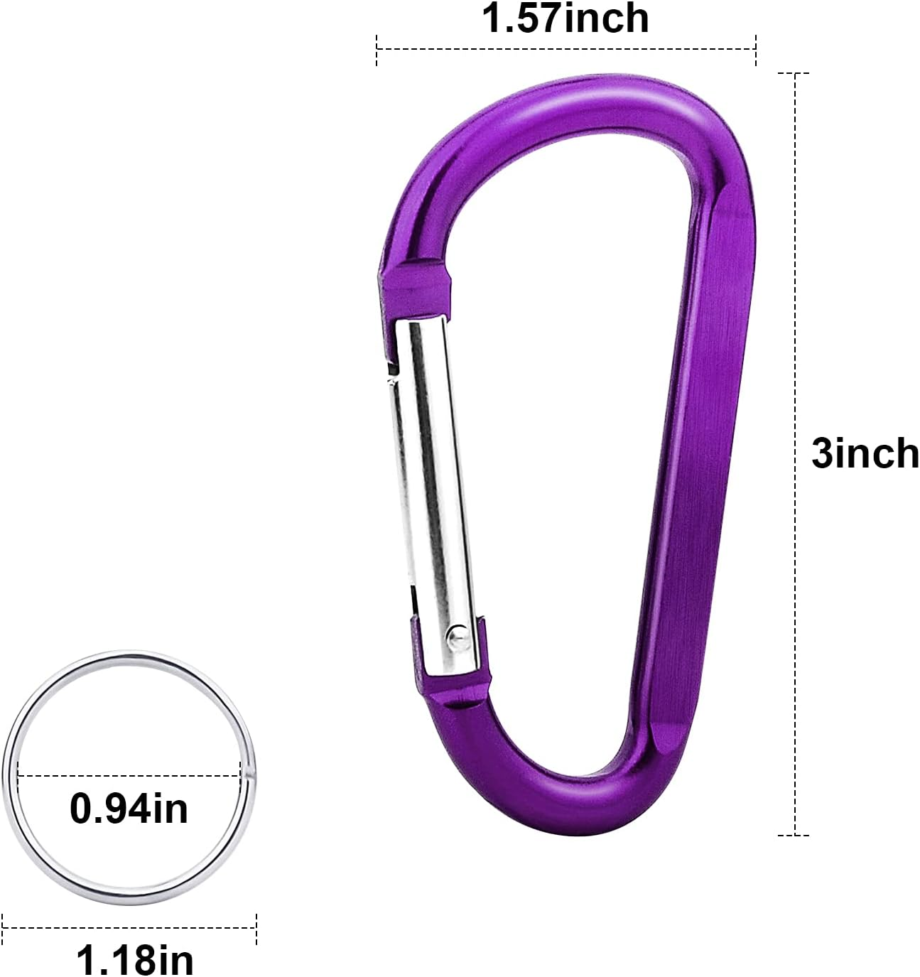 10 Pack 3'' Aluminum Spring Snap Hook Carabiner D Ring Carabiner Clip Camping Accessories Fishing Hiking Traveling and Keychain Craebuer, Colour, 3 image number 3