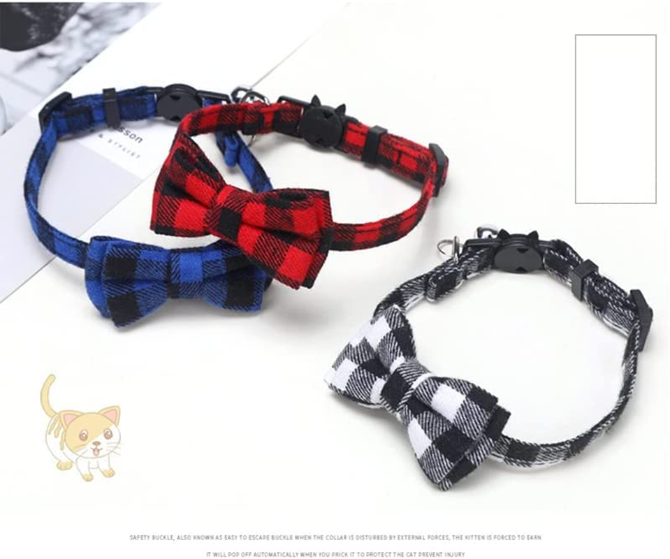 Weforu 2PCS Cat Collar, Small Dog Collar with Cute Bow Tie and Bell Adjustable Plaid Safety Kitten Collars for Cats Kitty Puppy image number 5