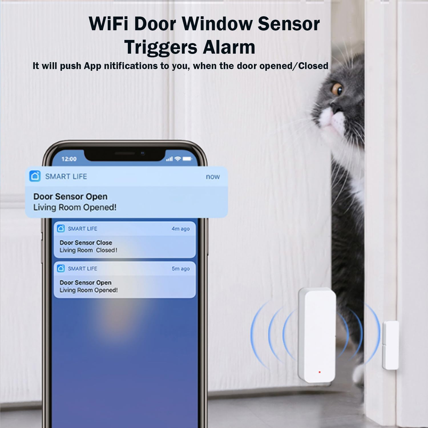 Wifi Door Sensor Window Detector: Smart Window Contact Sensor, Wireless Magnetic Door Open Detector with Free Notification Alerts, Compatible with Alexa Google Assistant (4-Pack) - White image number 3