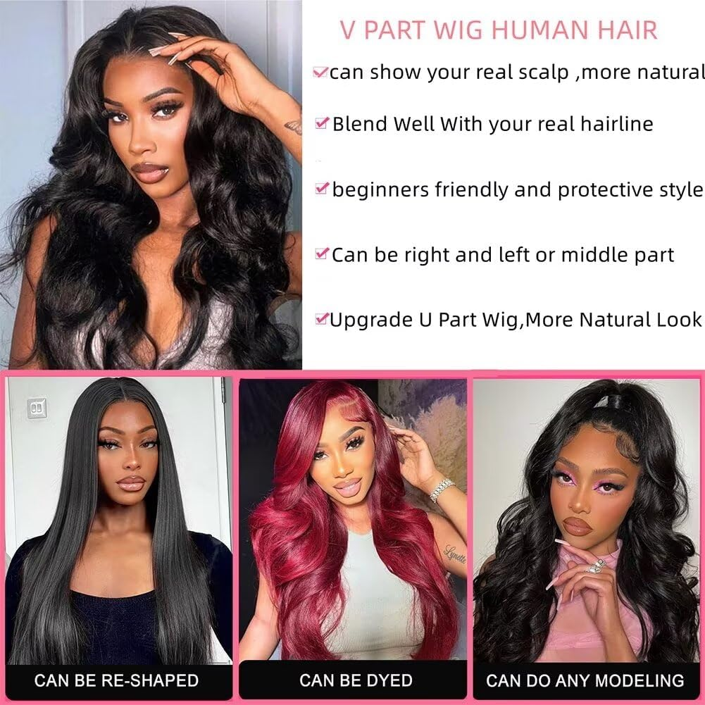 V Part Human Hair Wig Leaving Nothing Out,Upgraded U Part Human Hair Wig,150% Density Body Wave Glueless V Part Wig image number 5