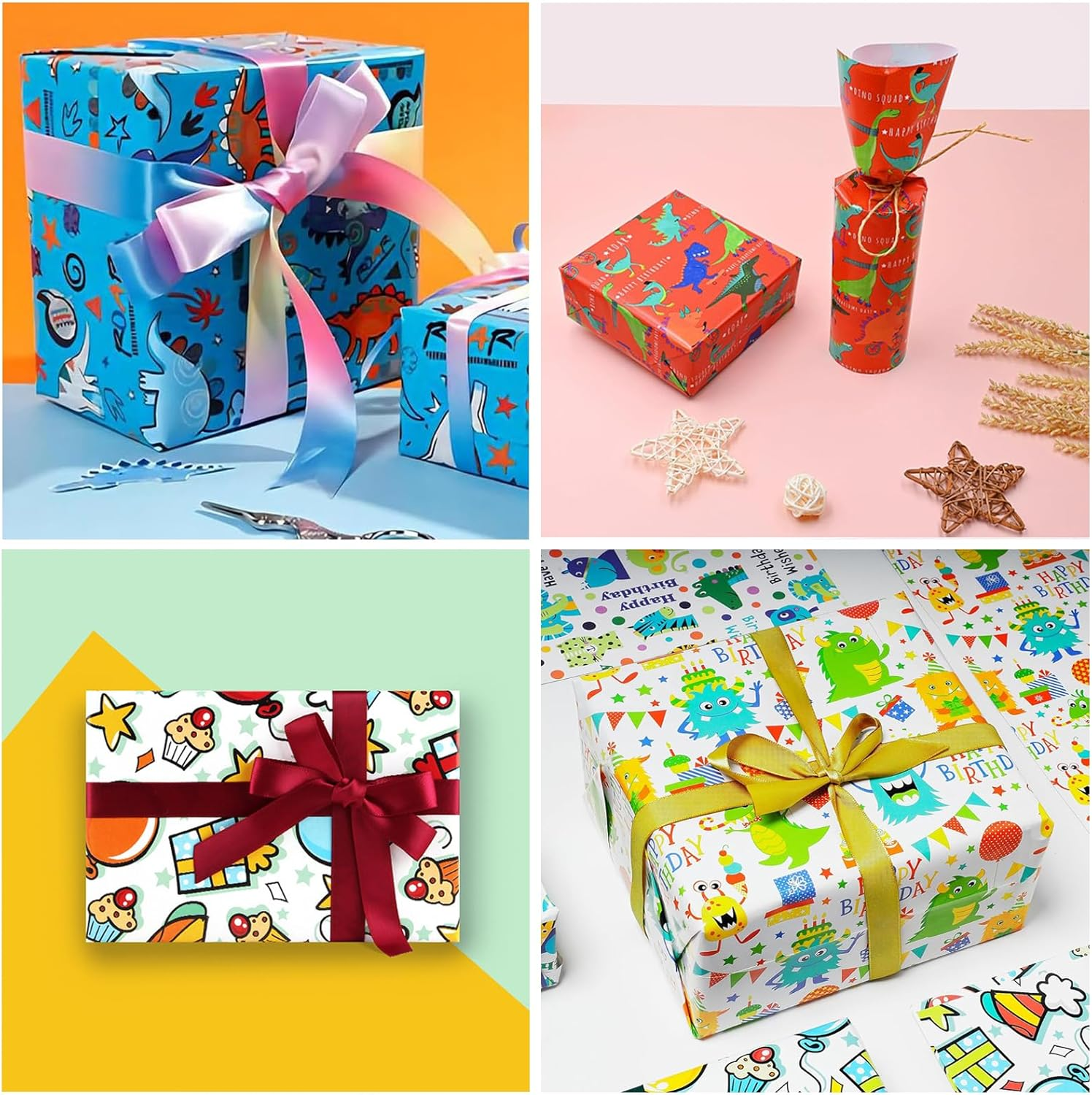 YQQZQ Cute Birthday Wrapping Paper,8 Sheets Assorted Cute Patterns Gift Wrapping Paper for Boys and Girls Christmas Birthday Party Decoration(50 * 70CM) image number 1