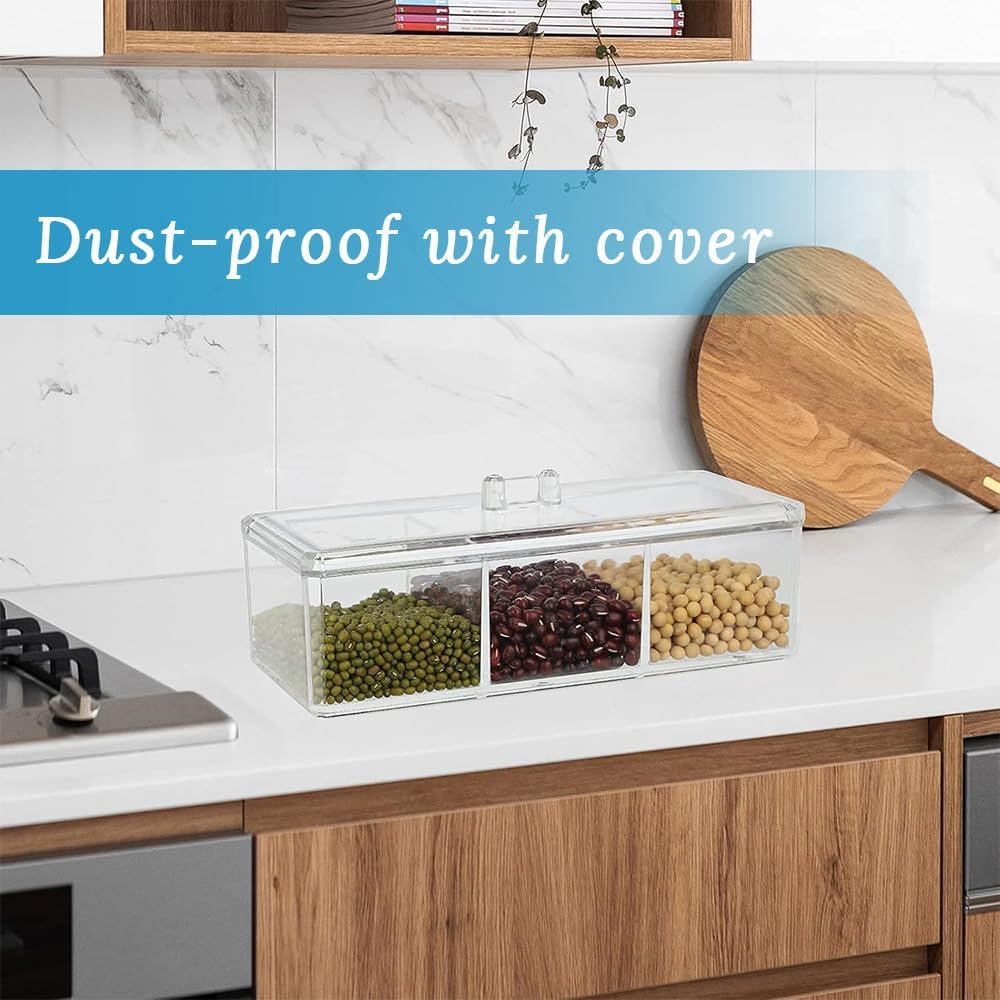 2 Pack Square Qtip Holder Dispenser,Clear Dresser Organizer,With 3 Divided Compartments&Lid, Waterproof,Plastic Storage Containers,For Cotton Swabs,Make up Pads,Cosmetics image number 3