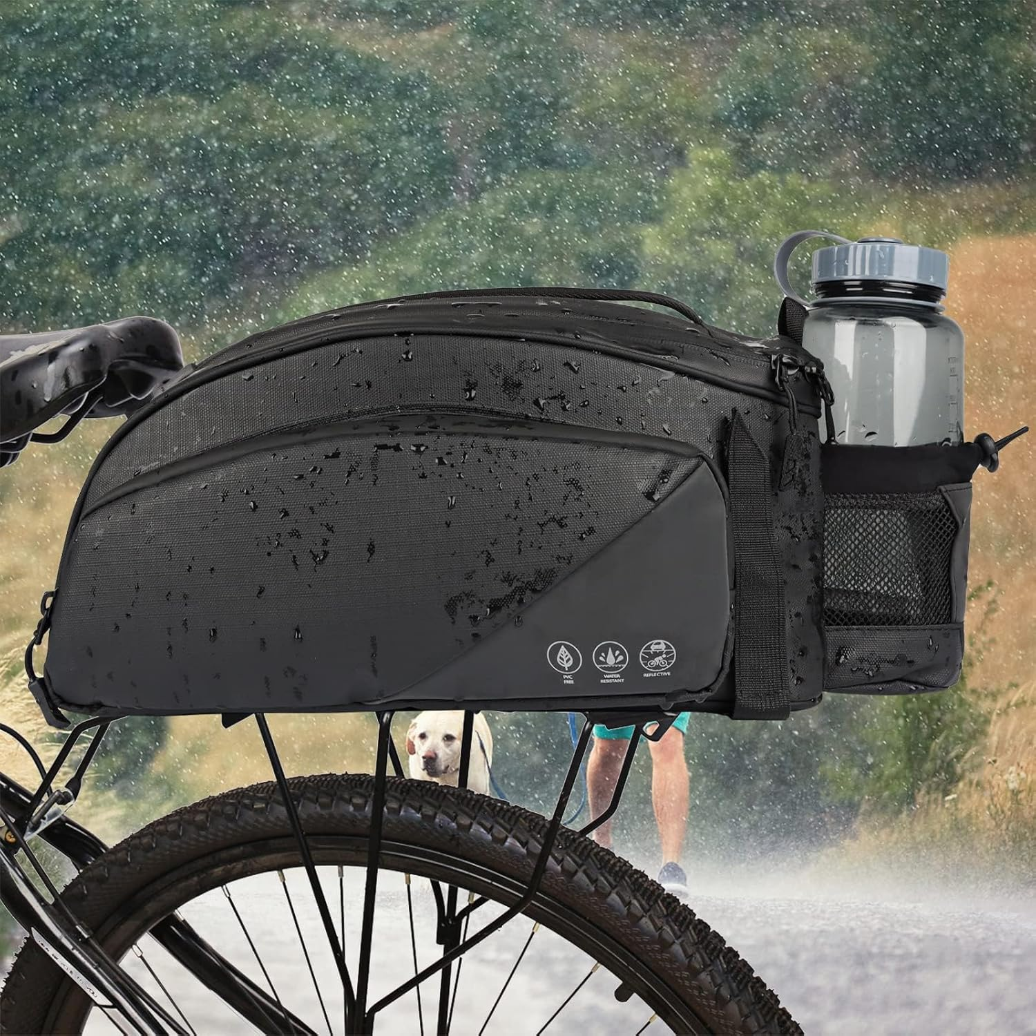 QYCHHJ 12L Bike Bags for Bicycles Rear Rack, Reflective Bike Rack Bag with Water-Resistant Zippers, Waterproof Bike Trunk Bag with Side Pockets Pannier Bag for Bike Accessories image number 5