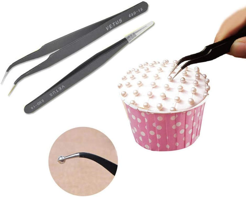 COMIART 2Pcs / Set Muti-Funtion Anti-Static Elbow and Straight Stainless Steel Tweezer Cake Plier Sugarcraft Tool for Kicthen Bakeware Decoration image number 3