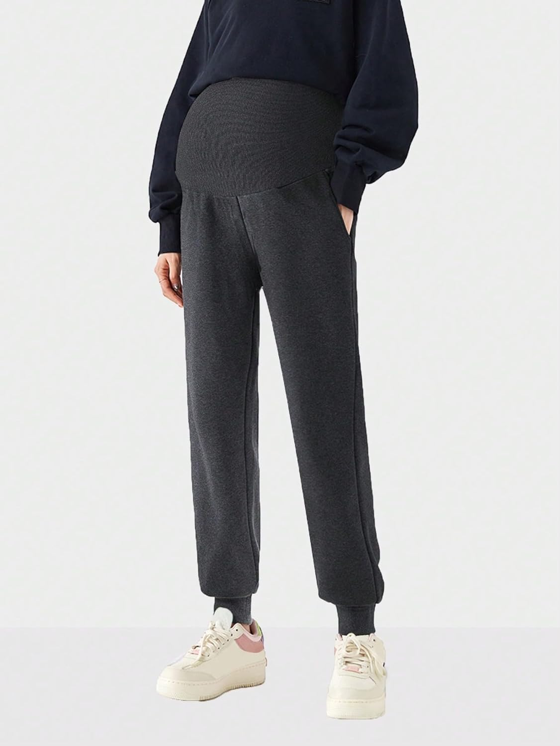 PARNIXS Women'S Thermal Maternity Pants, Fleece Lined Winter Pregnancy Joggers with Stretchable Waist, Cozy Warm Ankle Pants for Pregnant Women image number 5