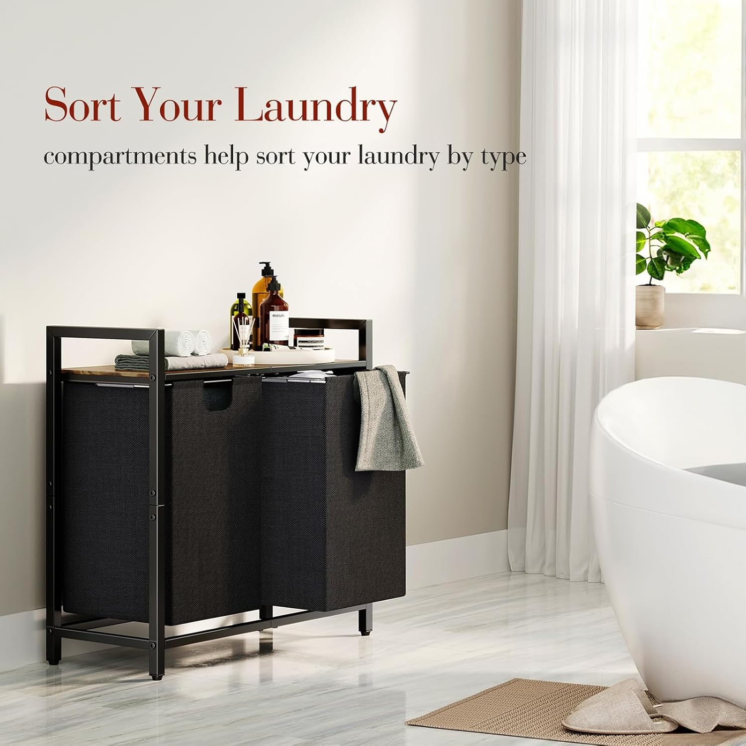 Laundry Hamper Clothes Basket Multifunctional Particle, 2X43L Removable Bags for Laundry Room, Bathroom and Bedroom image number 4