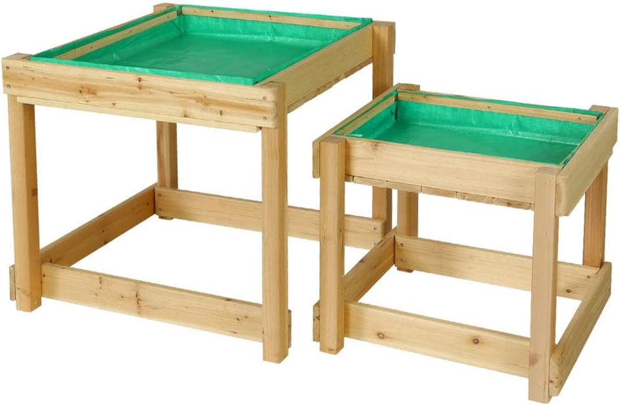 Keezi Kids Sandpit, Wooden Water Table Pit Play Toys Sandcastle Sandbox Garden Patio Beach Activity Outdoor Toy Games, with Canopy Ground Sheet Nature Wood image number 5