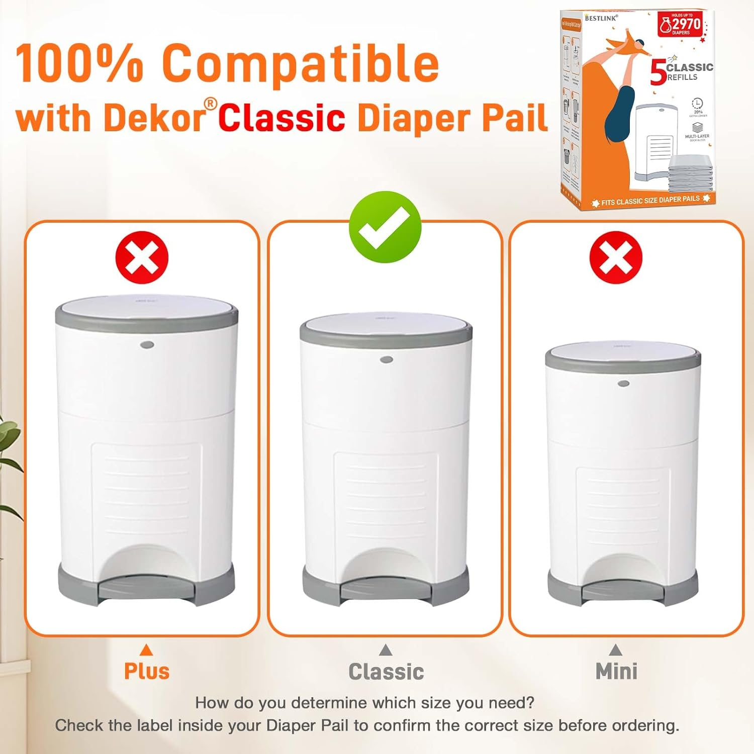 5 Pack Refills Compatible with DEKOR CLASSIC Diaper Pails | 20% Extra Length Diaper Pail Refill Bags Liners Holds 2970 Diapers | Ultimate Odor Control with Baby Scented image number 5