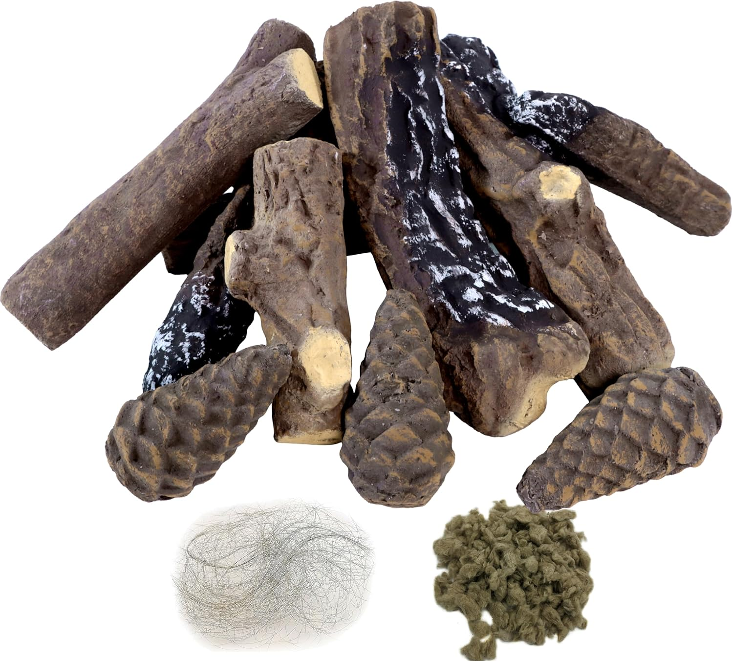 Mrgas 10 Pcs Small Sized Fake Fireplace Log Set with Pine Cones, Ceramic Wood Fireplace Gas Inserts, Vented Faux Artificial Heat Resistant Logs for Electric or Indoor Outdoor Fire Pits image number 4