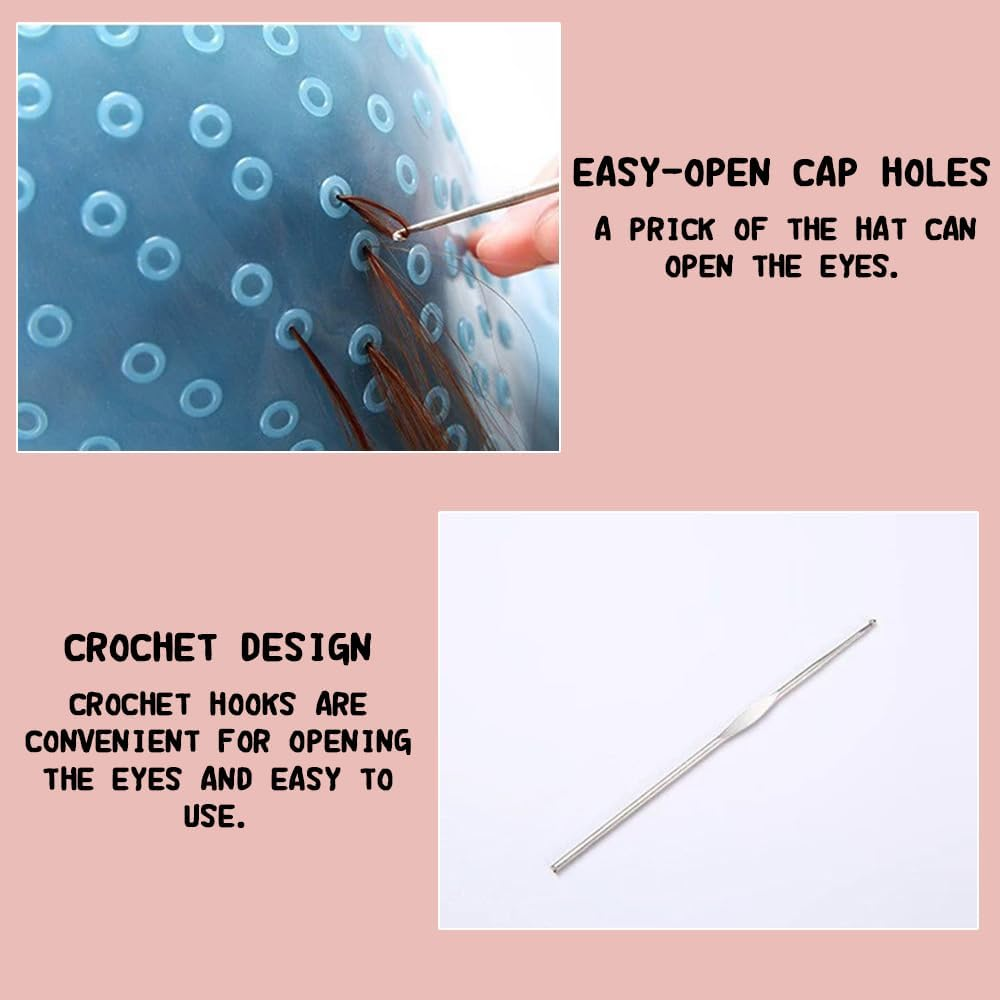 QISANKEE Silicone Punched Highlight Cap for Hair with Hook, Reusable Hair Dye Cap for Highlight Kit, Hair Cap for Highlights, Hair Dye Accessories for Salon and Home Use for Women Men image number 4