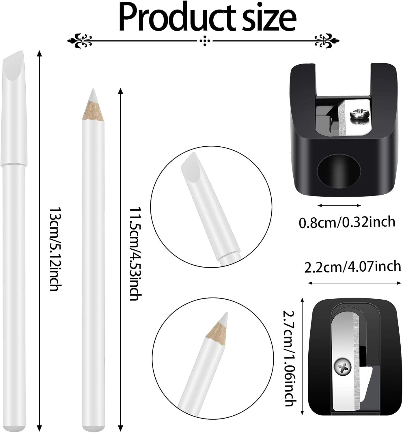 2 Pieces White Nail Pencil and Pencil Sharpener Set, 2 In1 Nail Whitening under French Fingernail with Cuticle Pusher and Handheld Sharpener for DIY Art Manicure Supplies image number 4