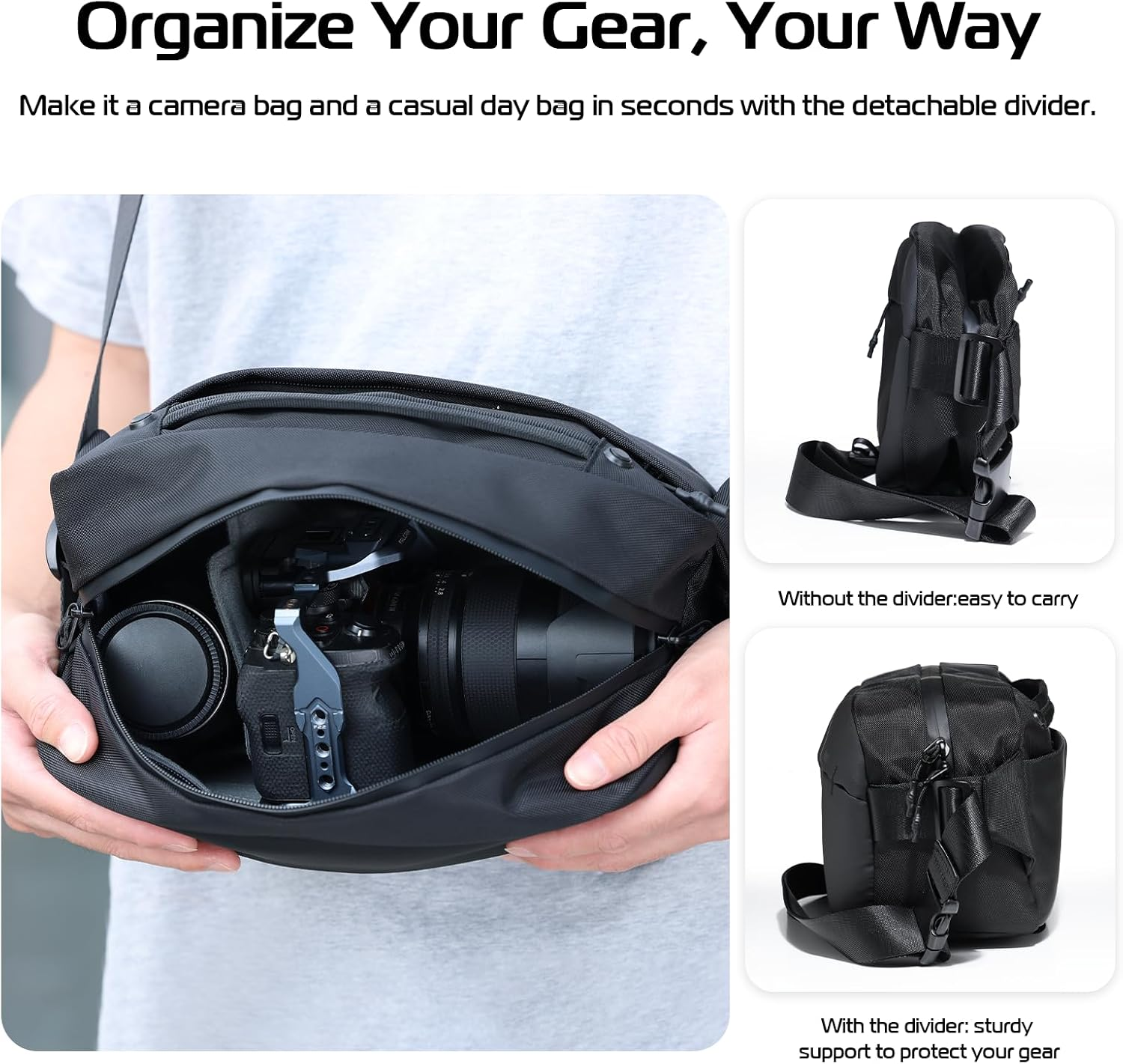 ULANZI Sling Camera Bag, Waterproof Camera Backpack with Tripod Holder, Dslr/Slr/Mirrorless Camera Case Crossbody for Photographers - Black 10L Capacity