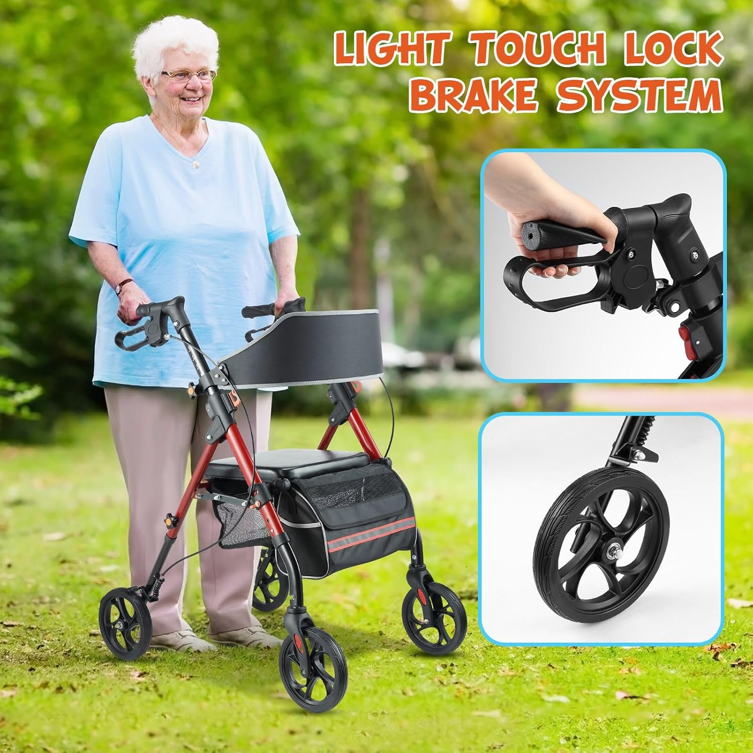GENKI Aluminum Rollator Walker with Seat 4 Wheel Seniors Elderly Lightweight Walking Mobility Trolley Folding Wheelchair Rolling Frame Storage image number 4