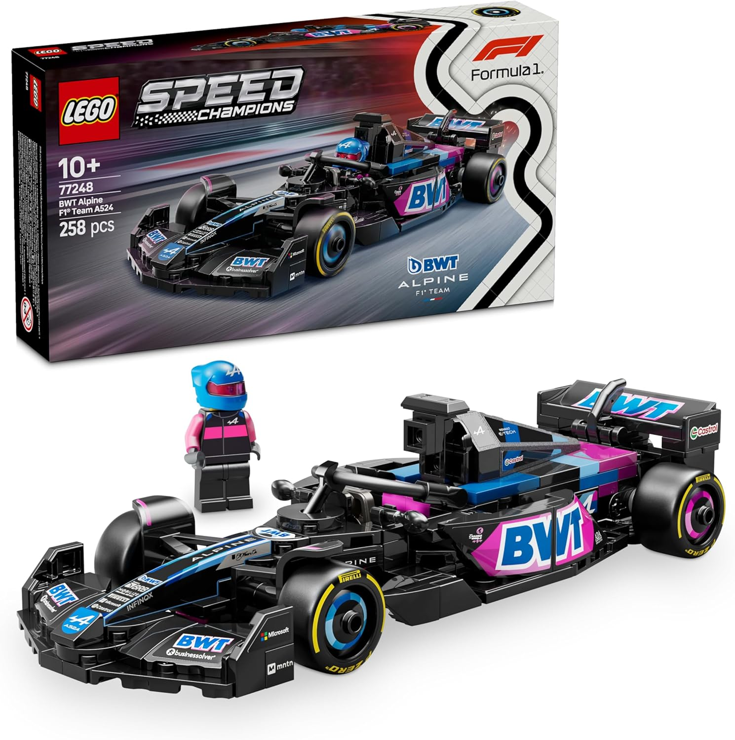 LEGO Speed Champions BWT Alpine F1 Team A524 Race Car for 10+ Year Old Boys & Girls, Kids Toy Model Building Kit with Collectible Formula 1 Driver Minifigure, Home Office Decor for Racing Fans 77248 image number 4