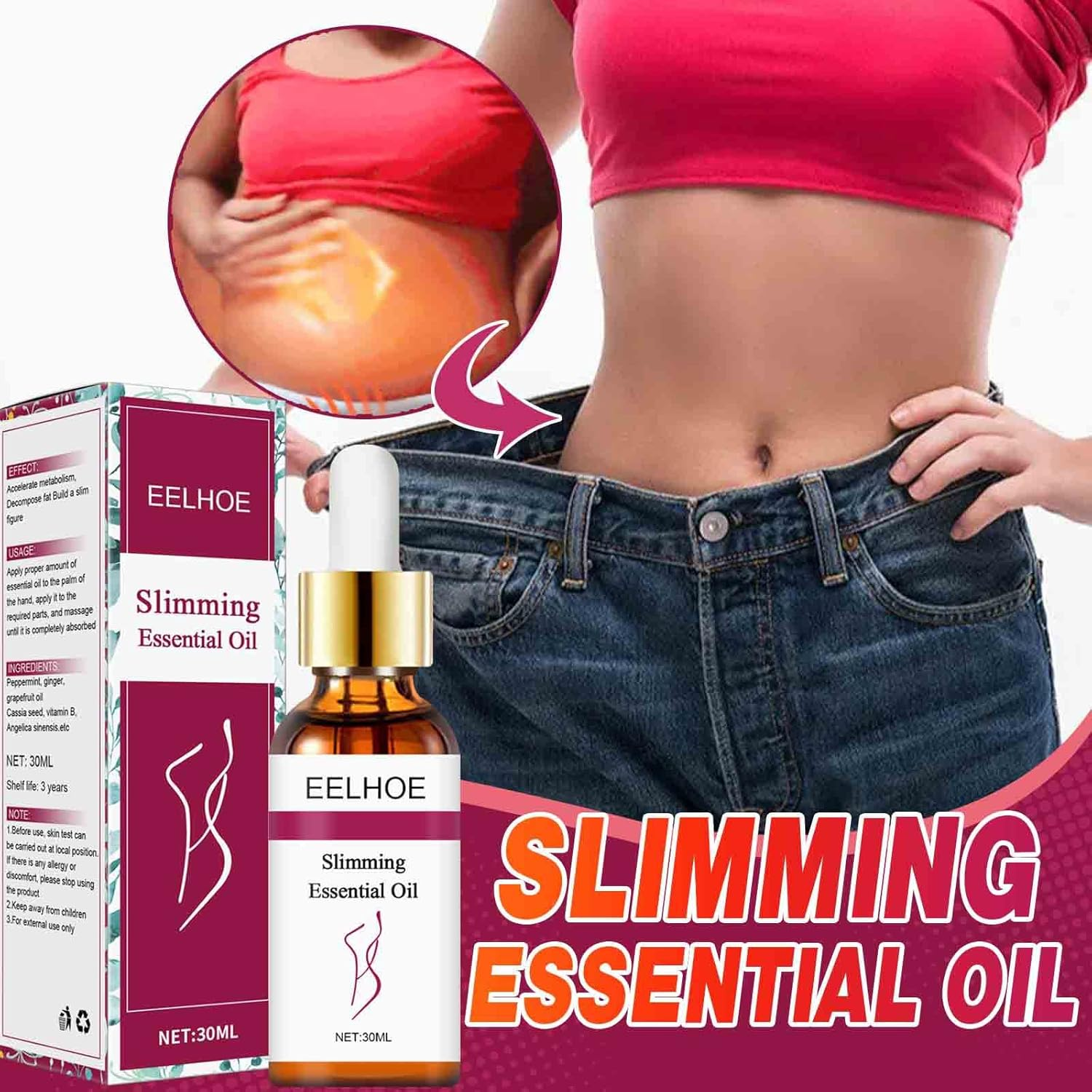 30Ml Belly Shaping Oil, Herbal Slimming Massage Oil, anti Cellulite Massage Oil, Fat Burning Massage Oil Natural Lymphatic Drainage Spa Essential Oil for Tummy Abdomen and Waist Stay 2PCS image number 3