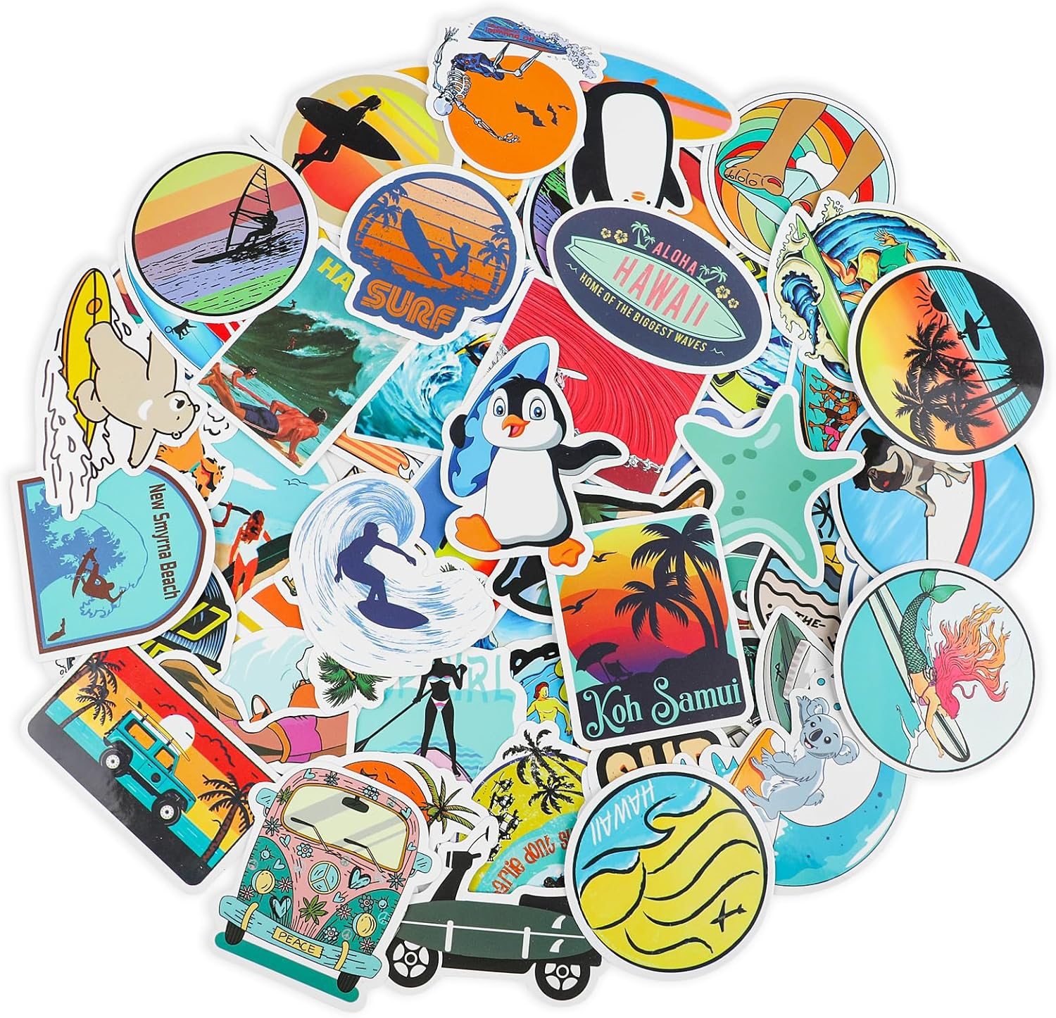 100PCS Surfing Stickers,Cute Surf Style Sport Vinyl Waterproof Decals for Water Bottle Laptop Birthday Gift Supplies image number 5