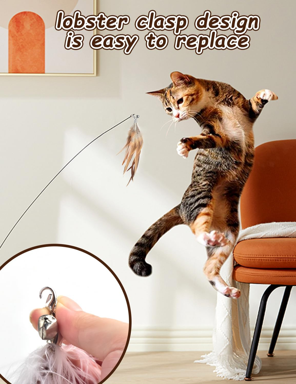 Cat Feather Toys Refills Cat Wand Replacement Feathers 6 PCS Handmade Cat Toy Feather Refills for Cat Wand Attachments Interactive Feather Cat Toy for Indoor Cats image number 4