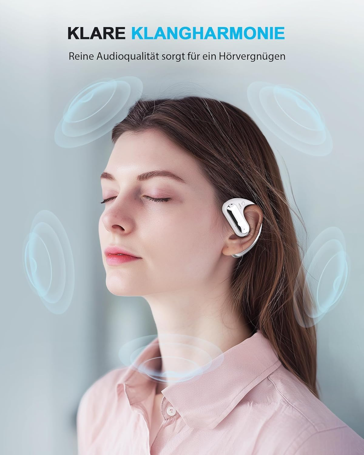 Open Ear Bluetooth Headphones, Bluetooth 5.3 Headphones Wireless with 4 Mics, 40 Hours Dual LED Display, Type-C Headphones, Wireless Bluetooth, IP7 Waterproof ENC Sports Headphones, White