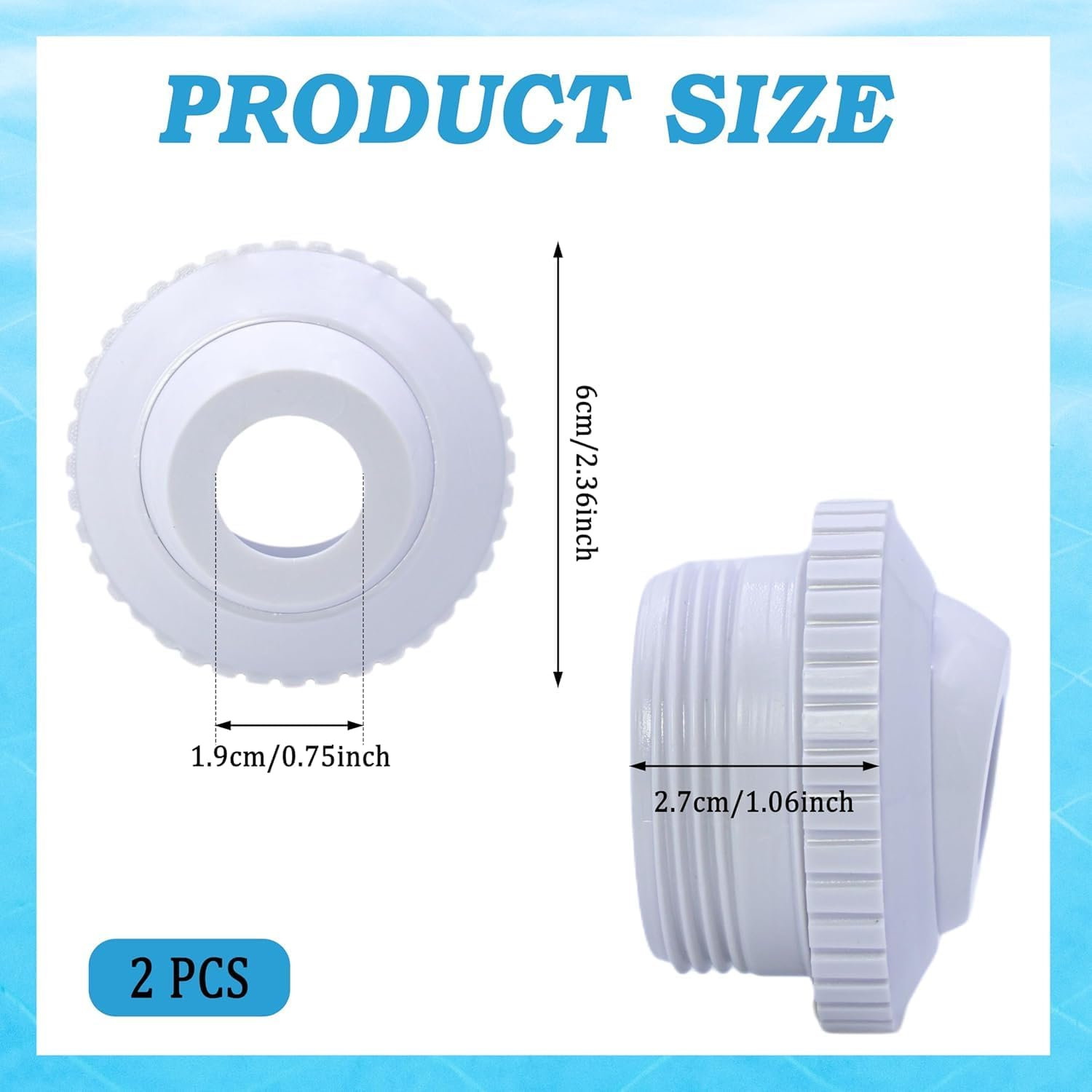 2-Pack 3/4" Adjustable Directional Pool Jet Nozzles, 1-1/2" MIP Thread Return Fittings for Swimming Pool & Spa Flow Inlet Jets, White PVC Pool Accessories