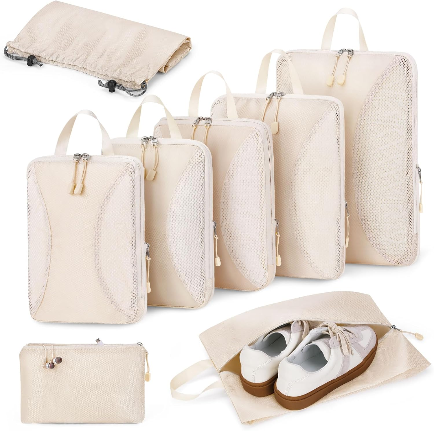 Compression Packing Cubes 8 Set, Suitcase Organiser Bags, Travel Cubes for Suitcases, Luggage Organiser Packing Bags, Flight Cruise Holiday Essentials