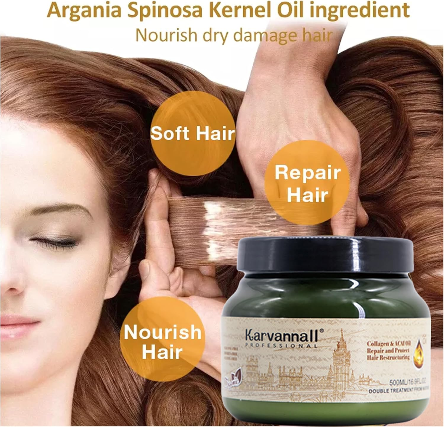 Karvannall Professional Collagen & Acai Oil Hair Mask, 500Ml Double Treatment, Hair Repair & Restructuring Cream image number 2