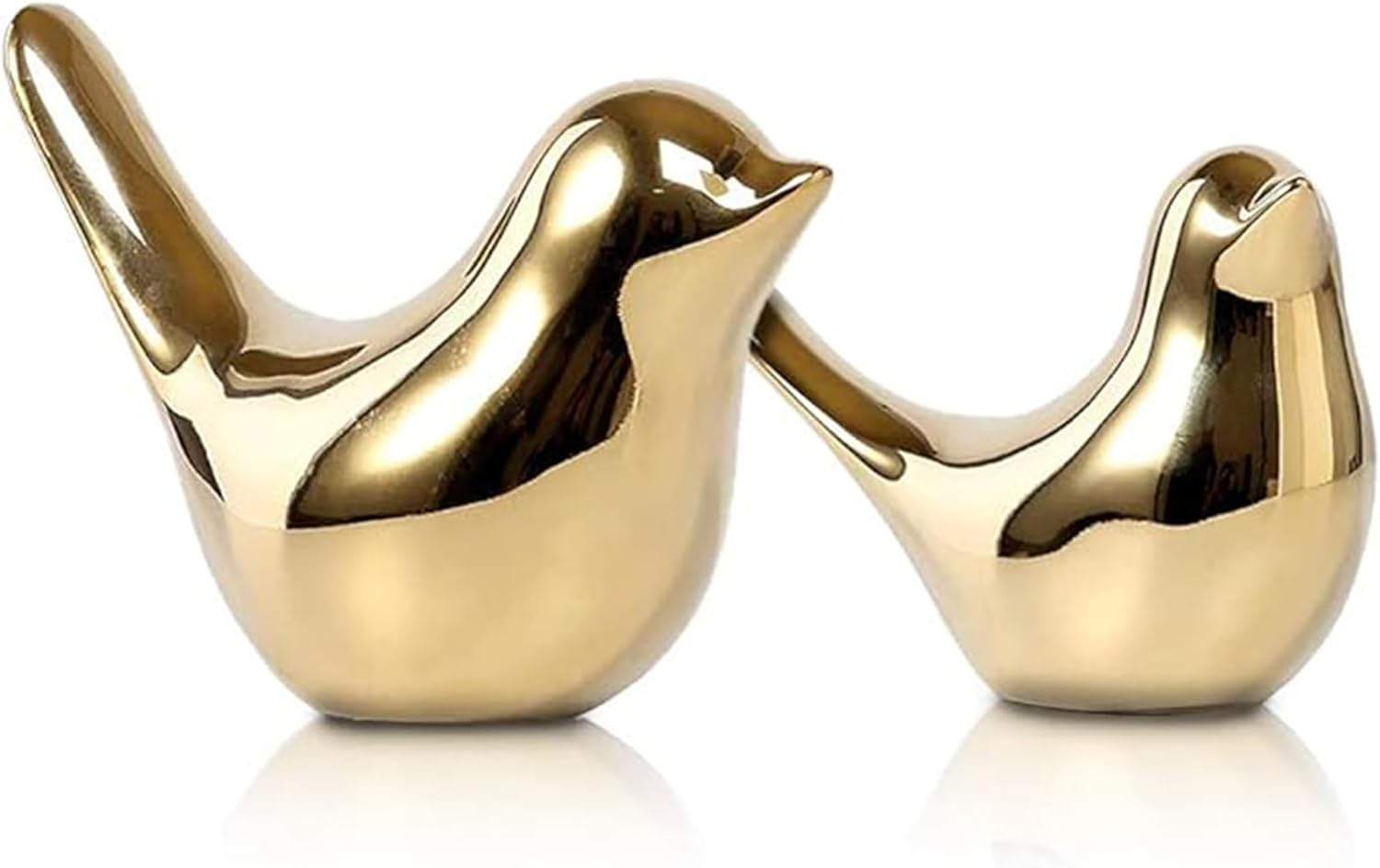 Small Gold Birds Ceramic Statues, Decorative Animal Sculpture, Gold Bird Figurines Ornaments, Modern Art Style Home Decor Craft for Shelves Bedroom Office Desktop Cabinets (2 Pack) image number 2
